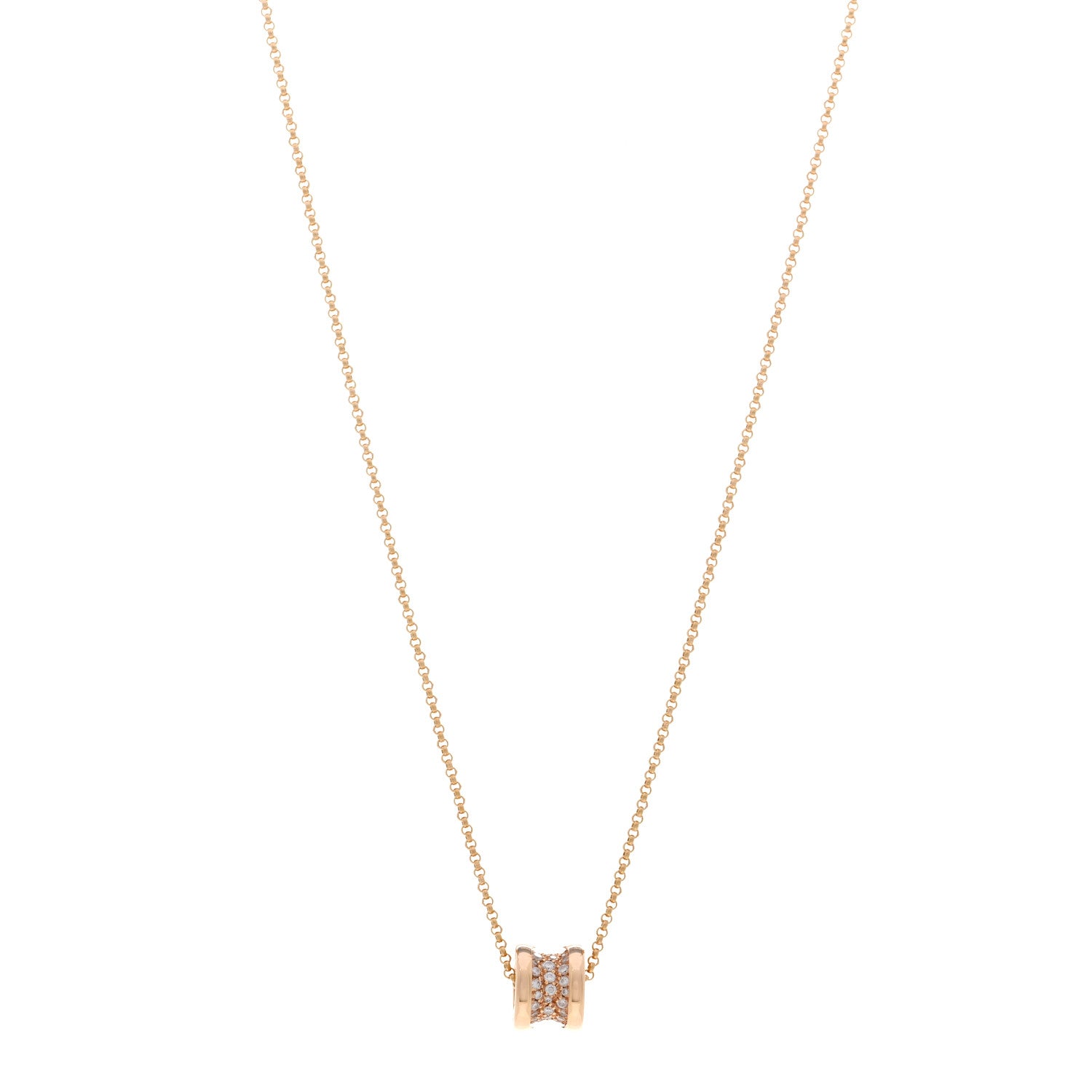 Bulgari 18K Rose Gold Diamond Small B.Zero1 Pave Pendant Necklace 1 of 5