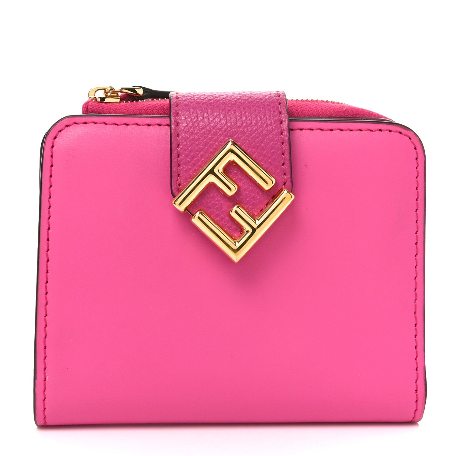 Fendi Vitello King Cruise FF Diamonds Compact Wallet Geranio Ciclamino Pilar 1 of 8
