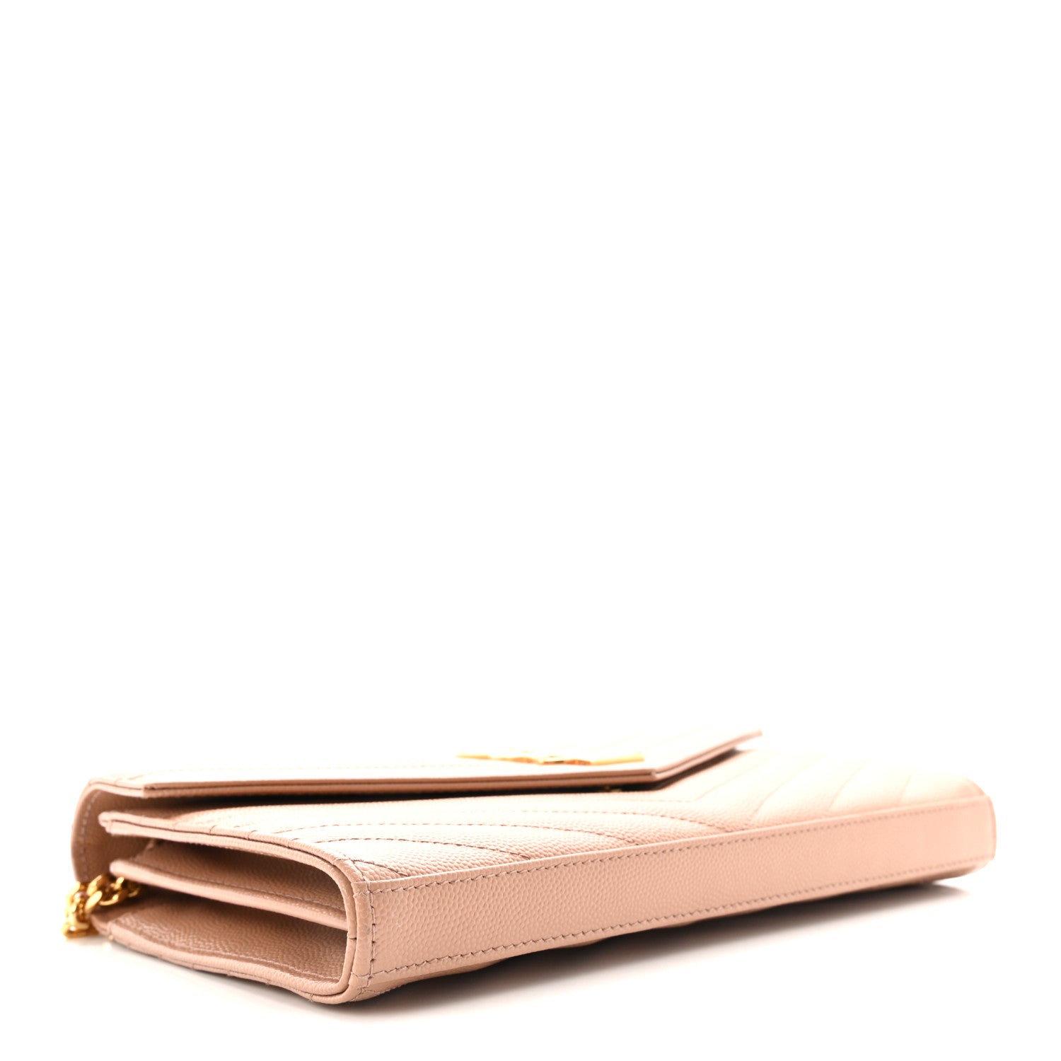 Saint Laurent Grain De Poudre Matelasse Chevron Monogram Chain Wallet Vintage Peach 4 of 9