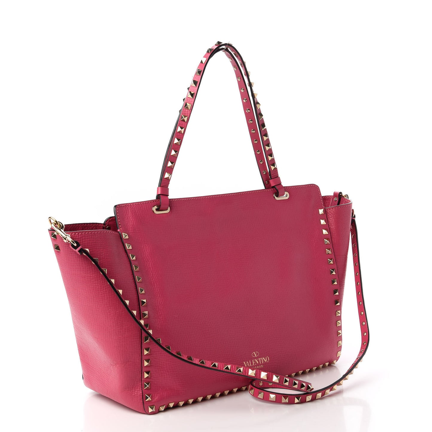 Textured Calfskin Medium Rockstud Tote Pop Fuxia