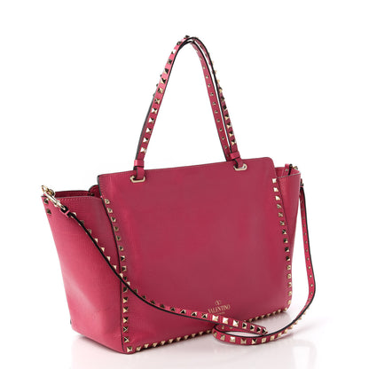 Valentino Garavani Textured Calfskin Medium Rockstud Tote Pop Fuxia 3 of 10
