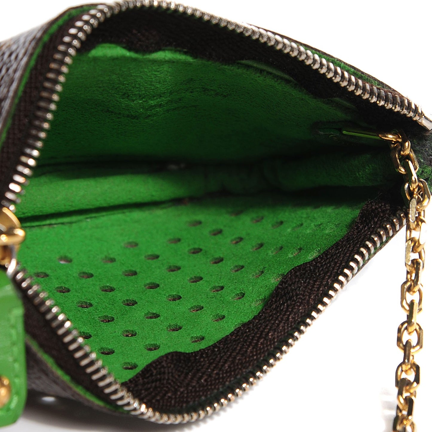 Monogram Perforated Key Pouch Green