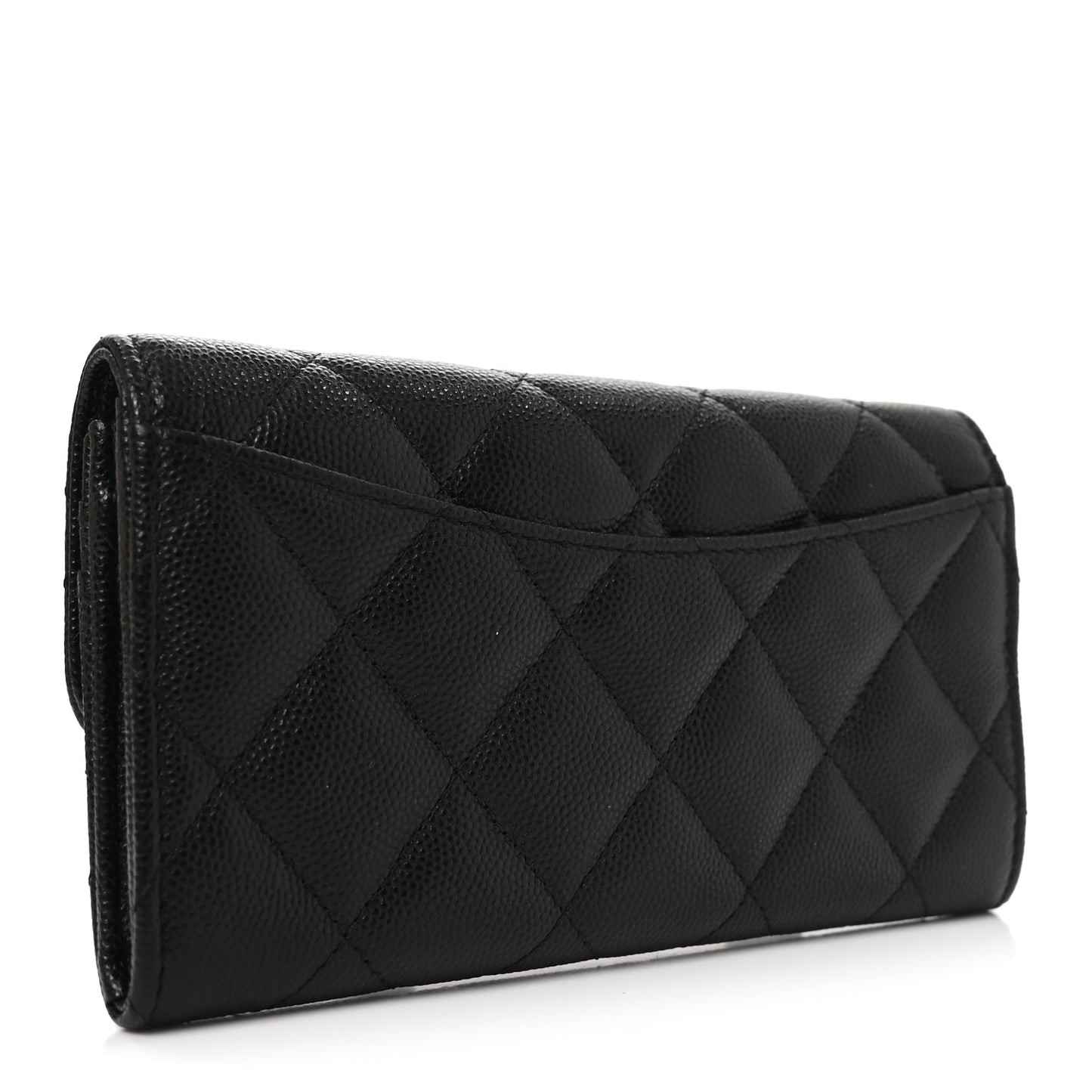Caviar Quilted Medium Gusset Flap Wallet Black