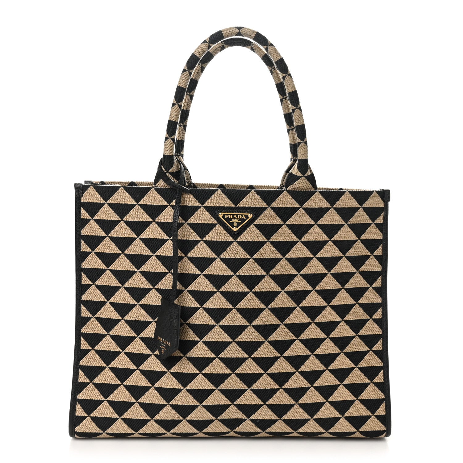 Prada Jacquard Saffiano Triangolo Symbole Embroidered Large Tote Black Corda 1 of 9