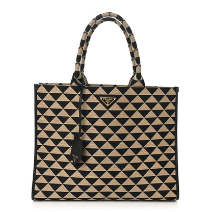 Prada Jacquard Saffiano Triangolo Symbole Embroidered Large Tote Black Corda 1 of 9