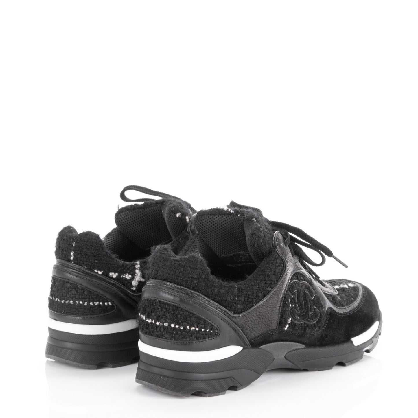 Tweed Suede Goatskin CC Sneakers 38 Black White