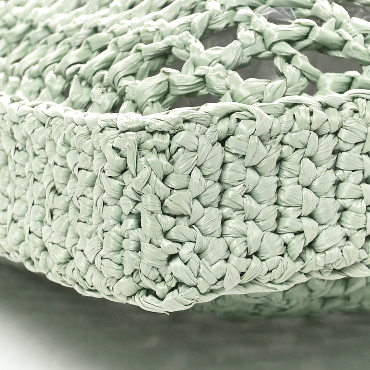 Prada Yarn Raffia Effect Crochet Logo Embroidered Tote Bag Acqua 10 of 10