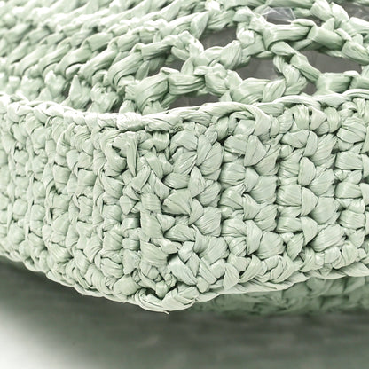 Prada Yarn Raffia Effect Crochet Logo Embroidered Tote Bag Acqua 10 of 10