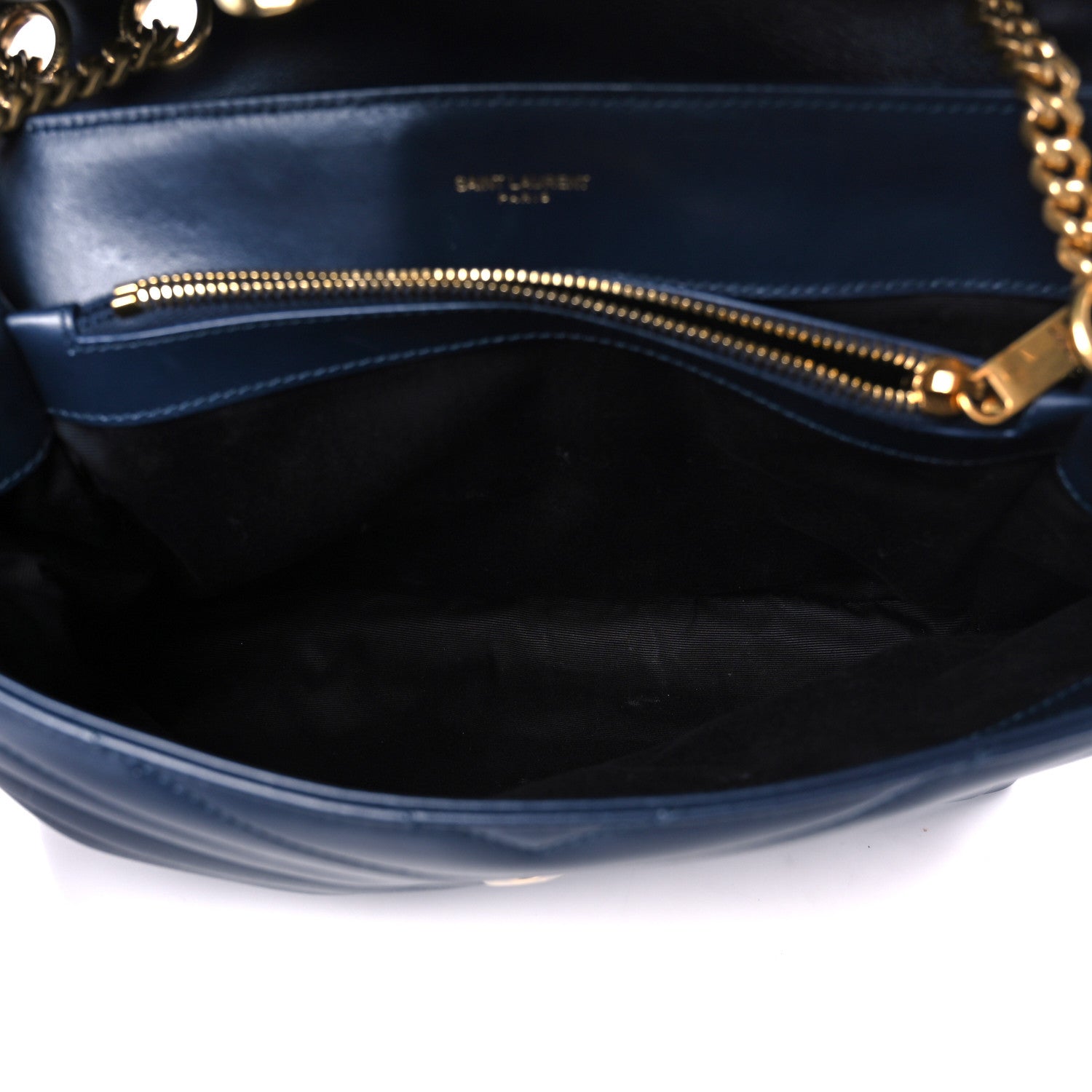 Saint Laurent Calfskin Y Quilted Monogram Medium Loulou Chain Satchel Deep Marine 5 of 11