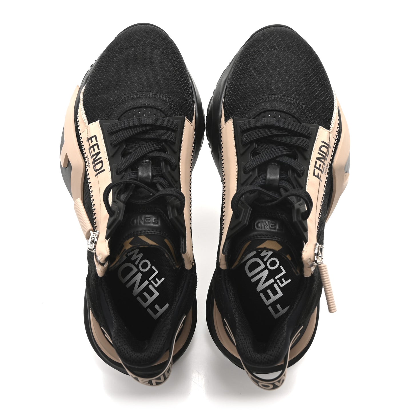 Nylon Suede Lycra Fendi Flow Low Top Sneakers 36 Black