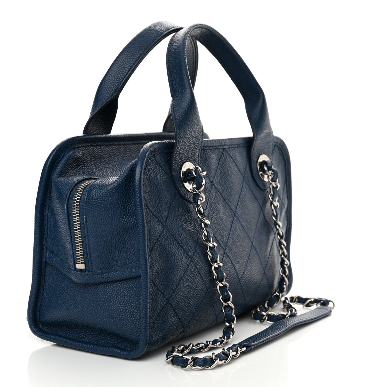 Chanel Caviar Quilted Small Deauville Bowling Bag Blue 3 of 14