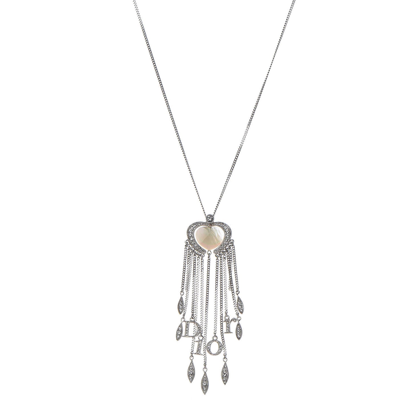Crystal Mother of Pearl Heart Necklace Silver