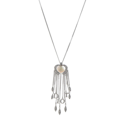 Christian Dior Crystal Mother of Pearl Heart Necklace Silver 1 of 6