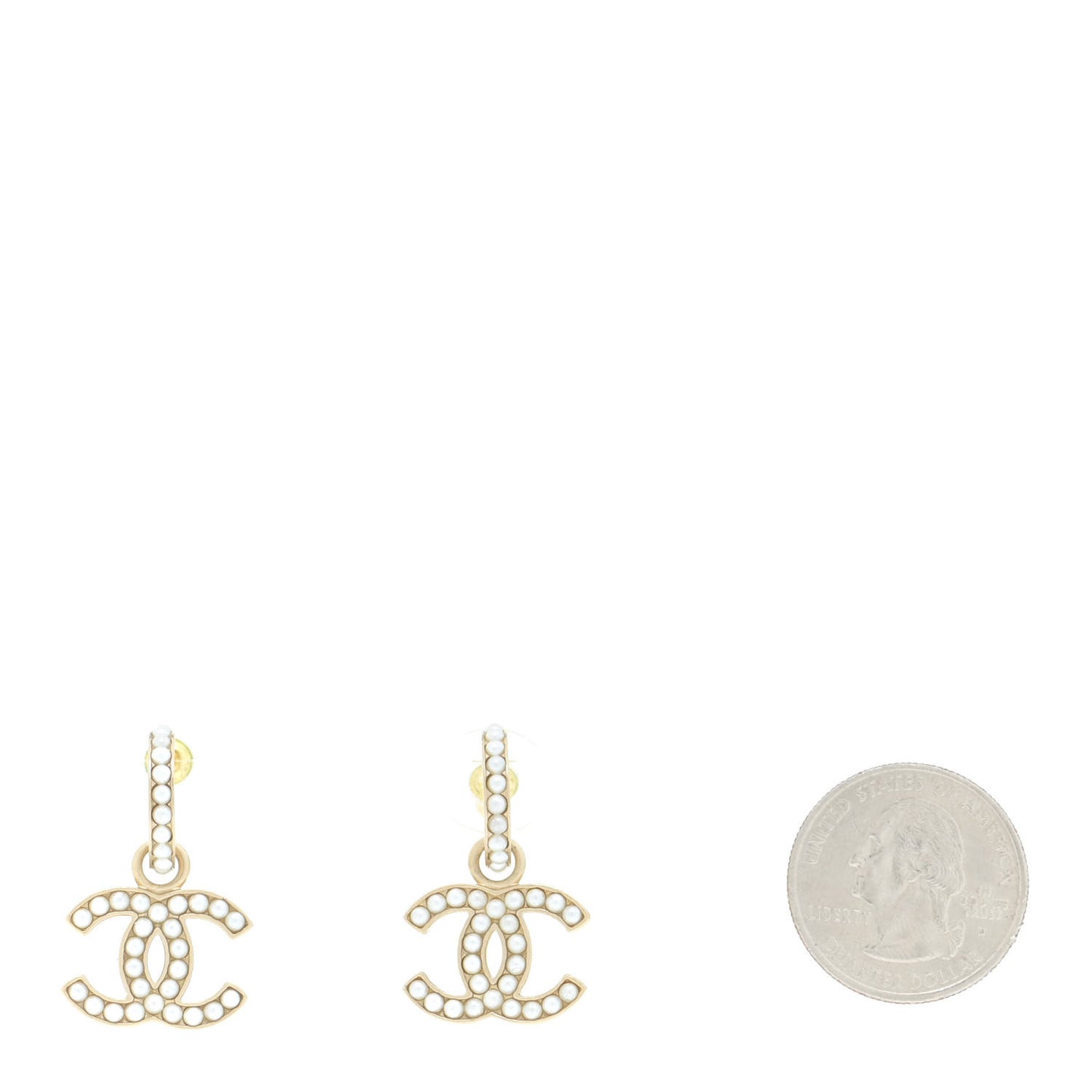 Pearl CC Hoop Drop Earring Gold