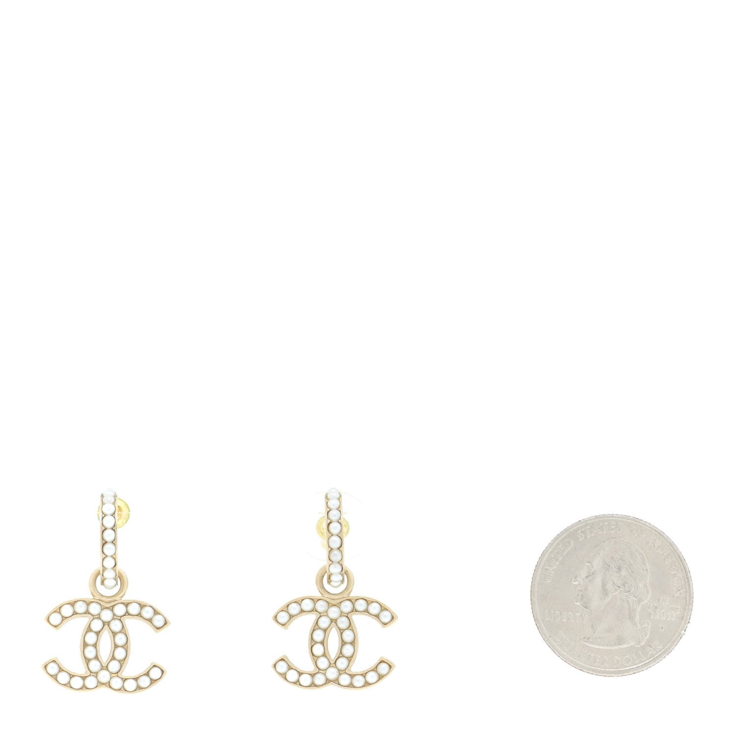 Chanel Pearl CC Hoop Drop Earring Gold 2 of 6