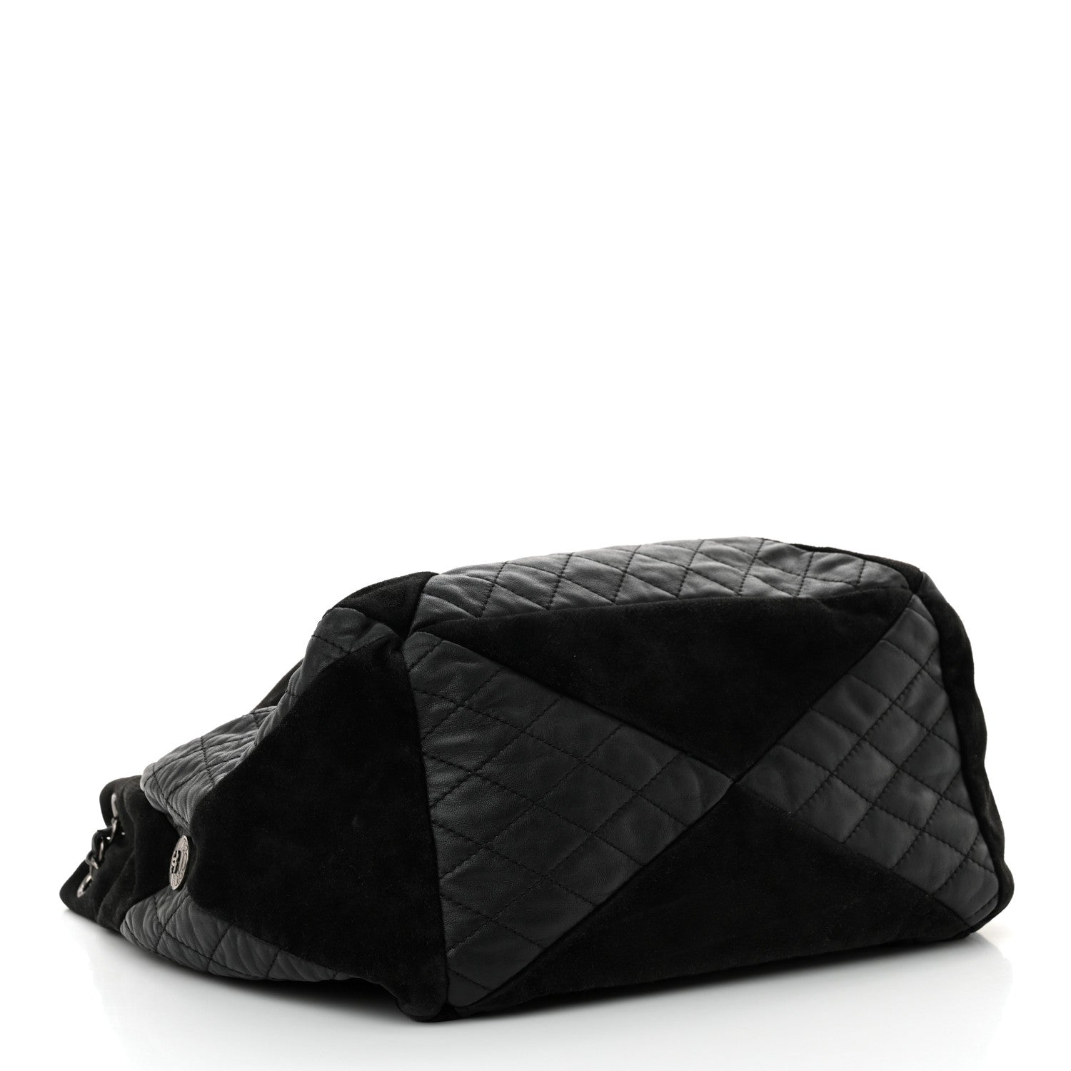 Chanel Goatskin Suede Calfskin Quilted Patchwork Drawstring Bag Black 4 of 11