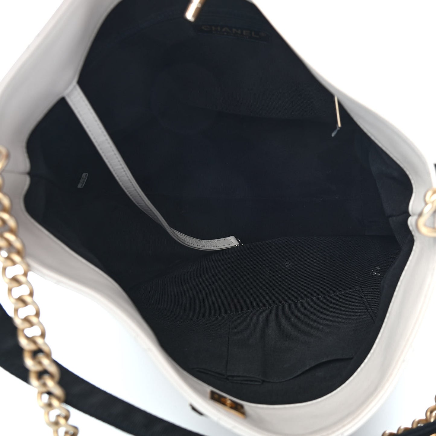 Calfskin Stitched Large Button Up Hobo Ivory Black