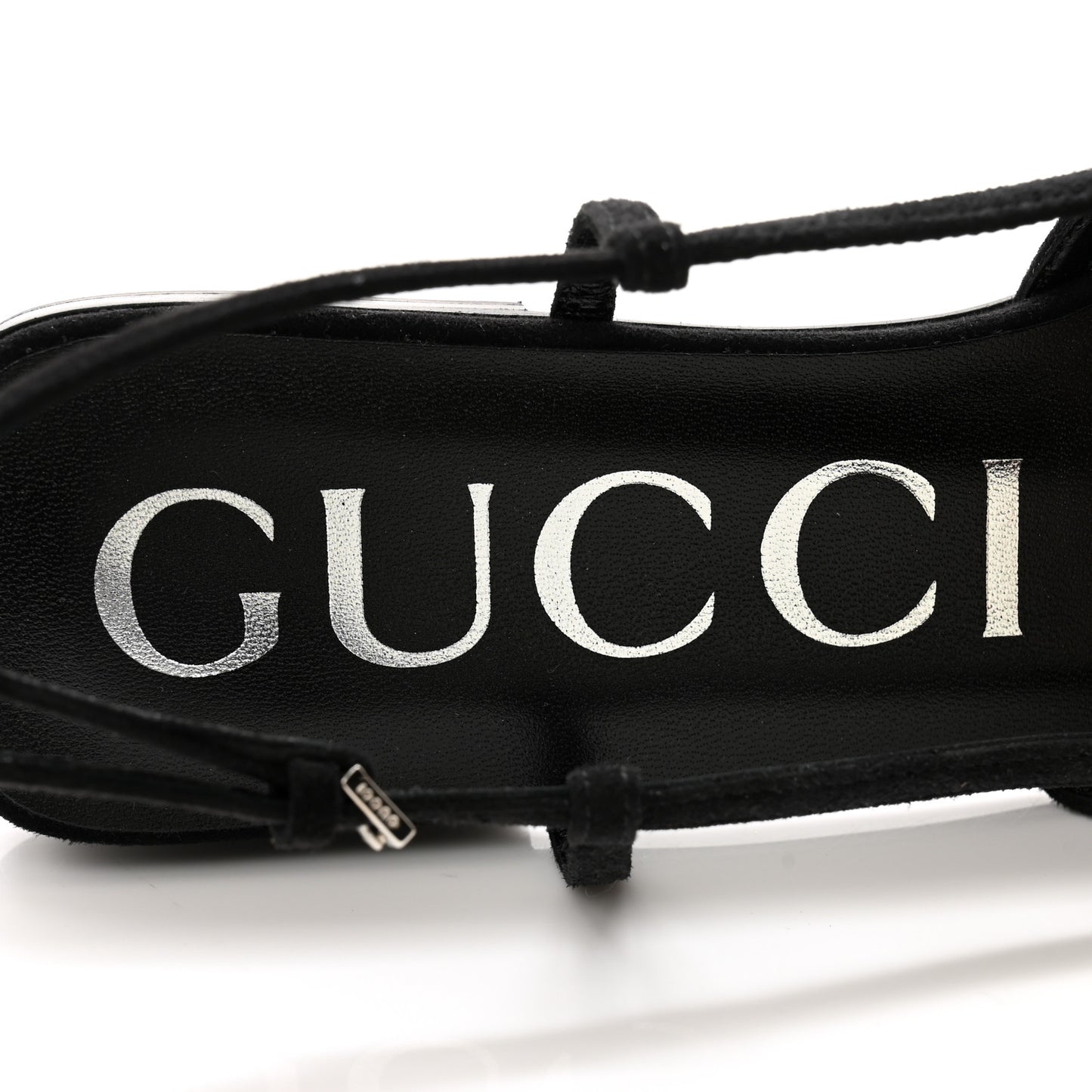 Tela Retino Kid Scamosciato Crystal GG Monogram Square G Slingback Flat 38 Black