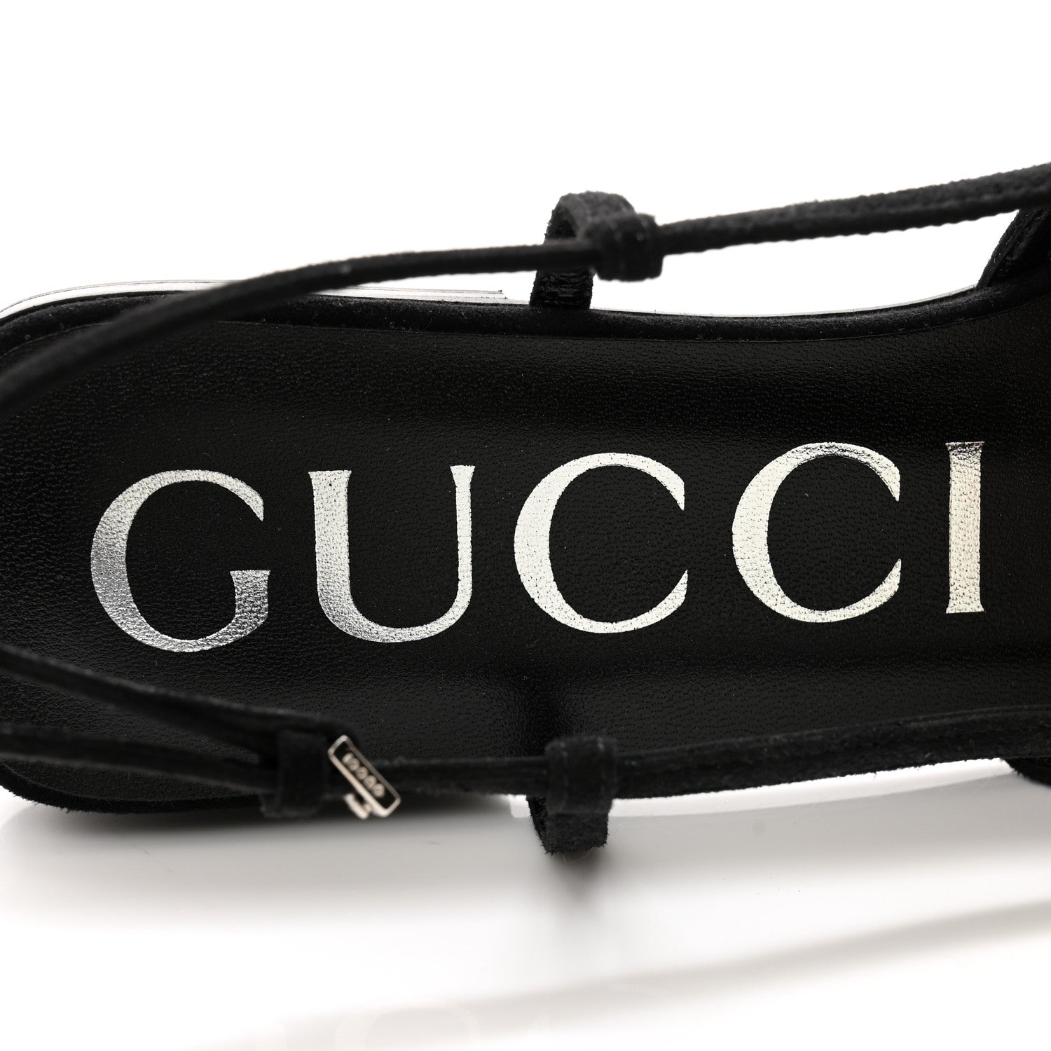 Gucci Tela Retino Kid Scamosciato Crystal GG Monogram Square G Slingback Flat 38 Black 6 of 8