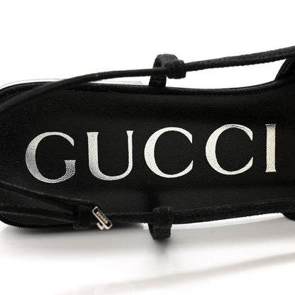 Gucci Tela Retino Kid Scamosciato Crystal GG Monogram Square G Slingback Flat 38 Black 6 of 8