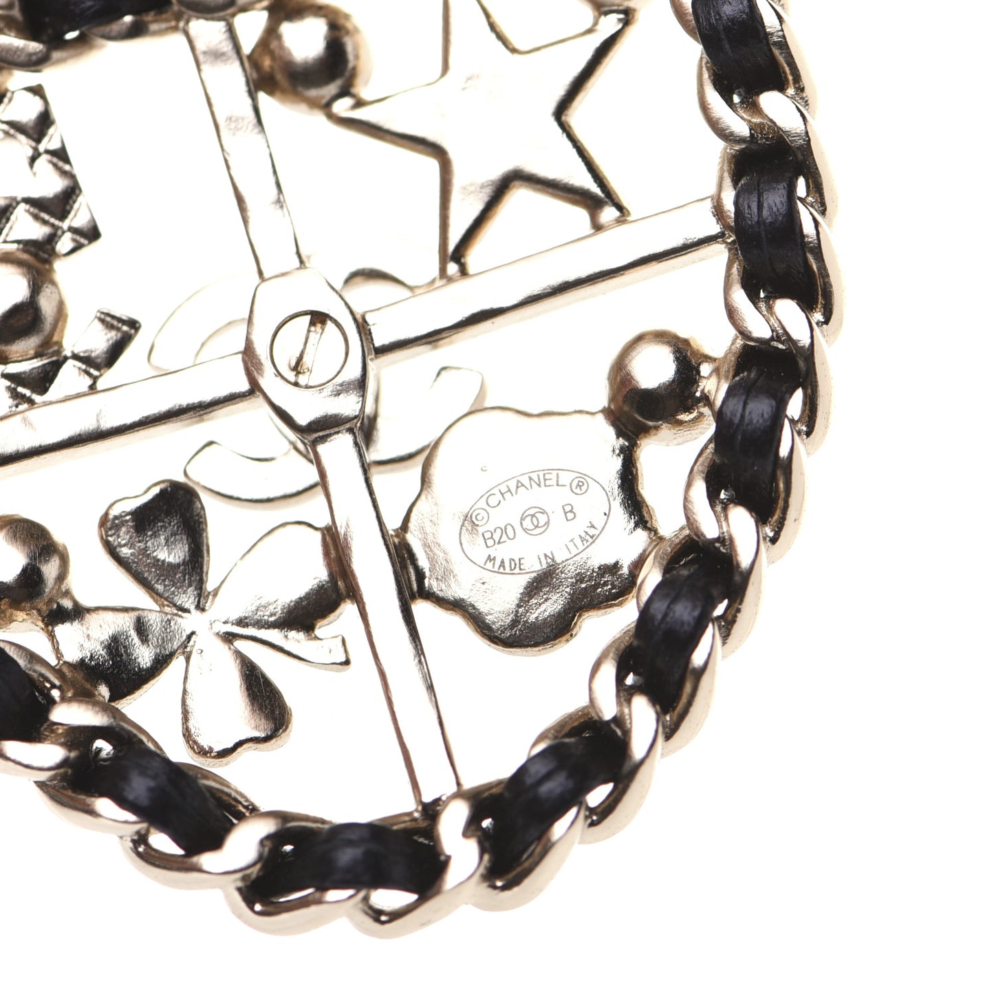 Lambskin Pearl Strass Sergeant Shield Brooch Gold