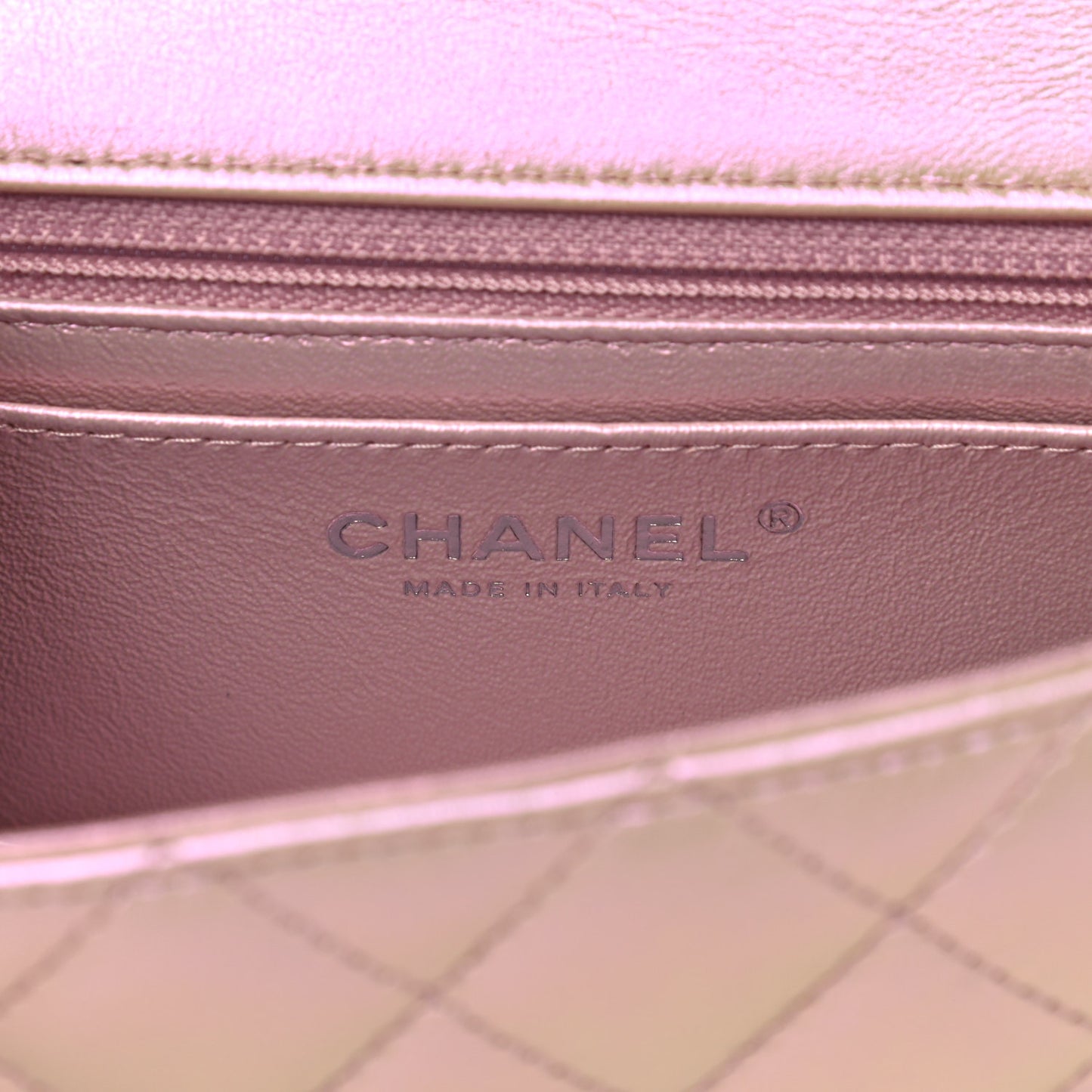 Iridescent Calfskin Quilted Mini Rectangular Flap Pink
