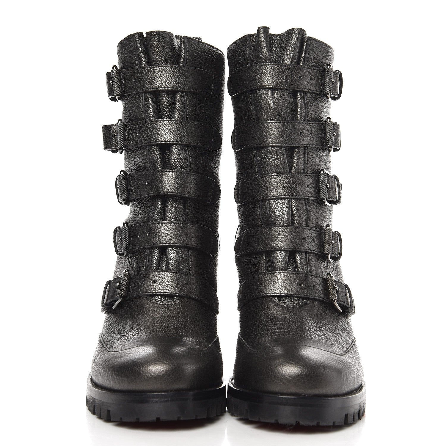 Christian Louboutin Grained Metallic Nappa Who Walks 70 Combat Ankle Boots 35 Black 3 of 8