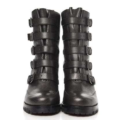 Christian Louboutin Grained Metallic Nappa Who Walks 70 Combat Ankle Boots 35 Black 3 of 8