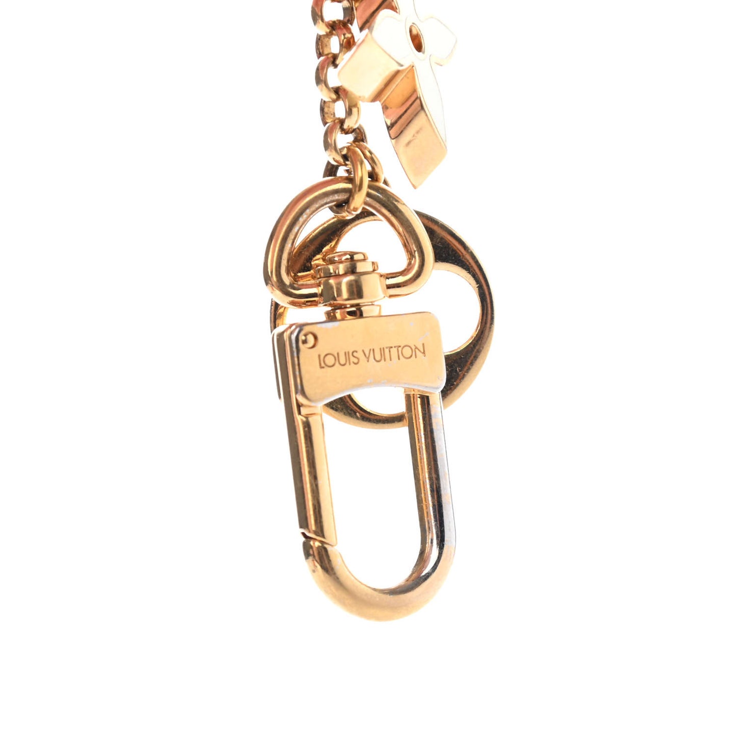 Brass Enamel Fleur De Monogram Bag Charm Chain Gold