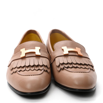Hermes Goatskin Womens Royal Loafers 37.5 Bois De Santal 2 of 9