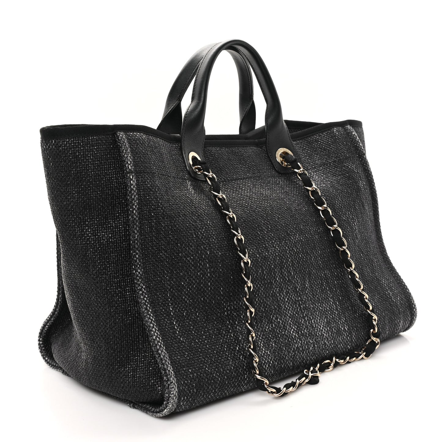 Woven Straw Raffia Large Deauville Tote Black