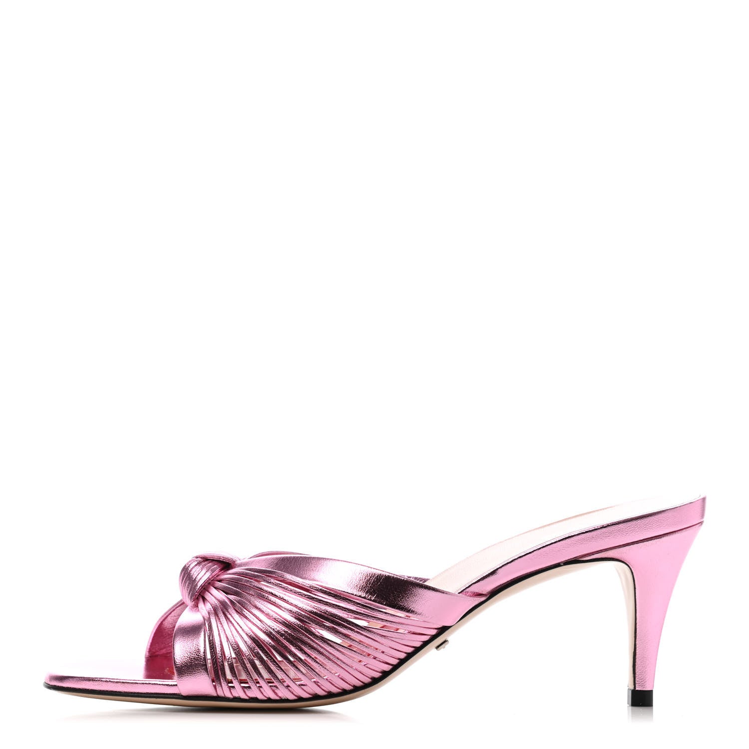 Gucci Metallic Nappa Crawford Knot Mid Heel Slide Sandals 38 Rosa 1 of 4