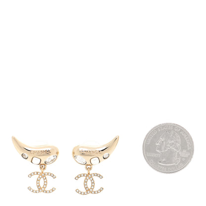 Chanel Crystal Pearl CC Drop Earrings Gold 2 of 5