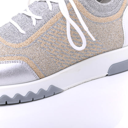 Hermes Metallic Knit Calfskin Suede Goatskin Bi-Color Womens Addict Sneakers 37 Multicolor Gris Argent 9 of 12