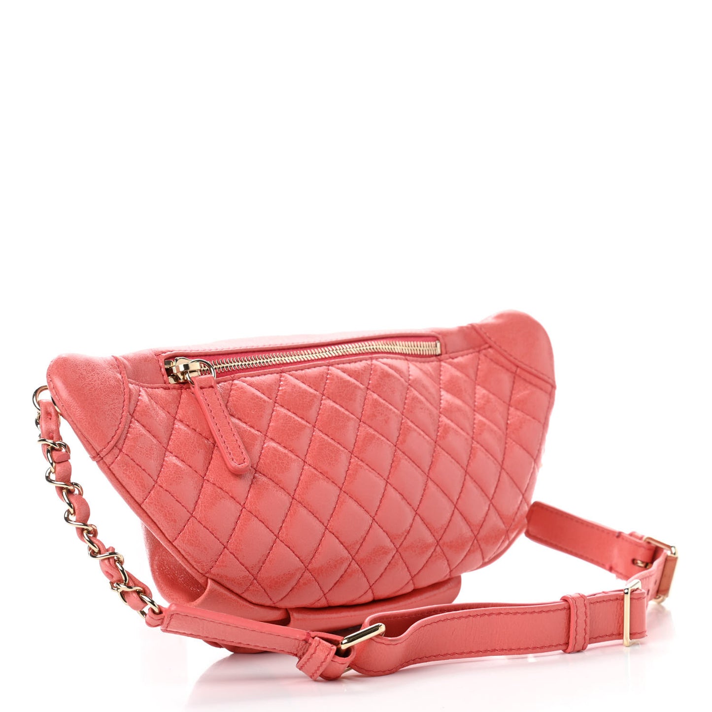 Crumpled Glazed Lambskin Quilted Waist Bag Fanny Pack Pink