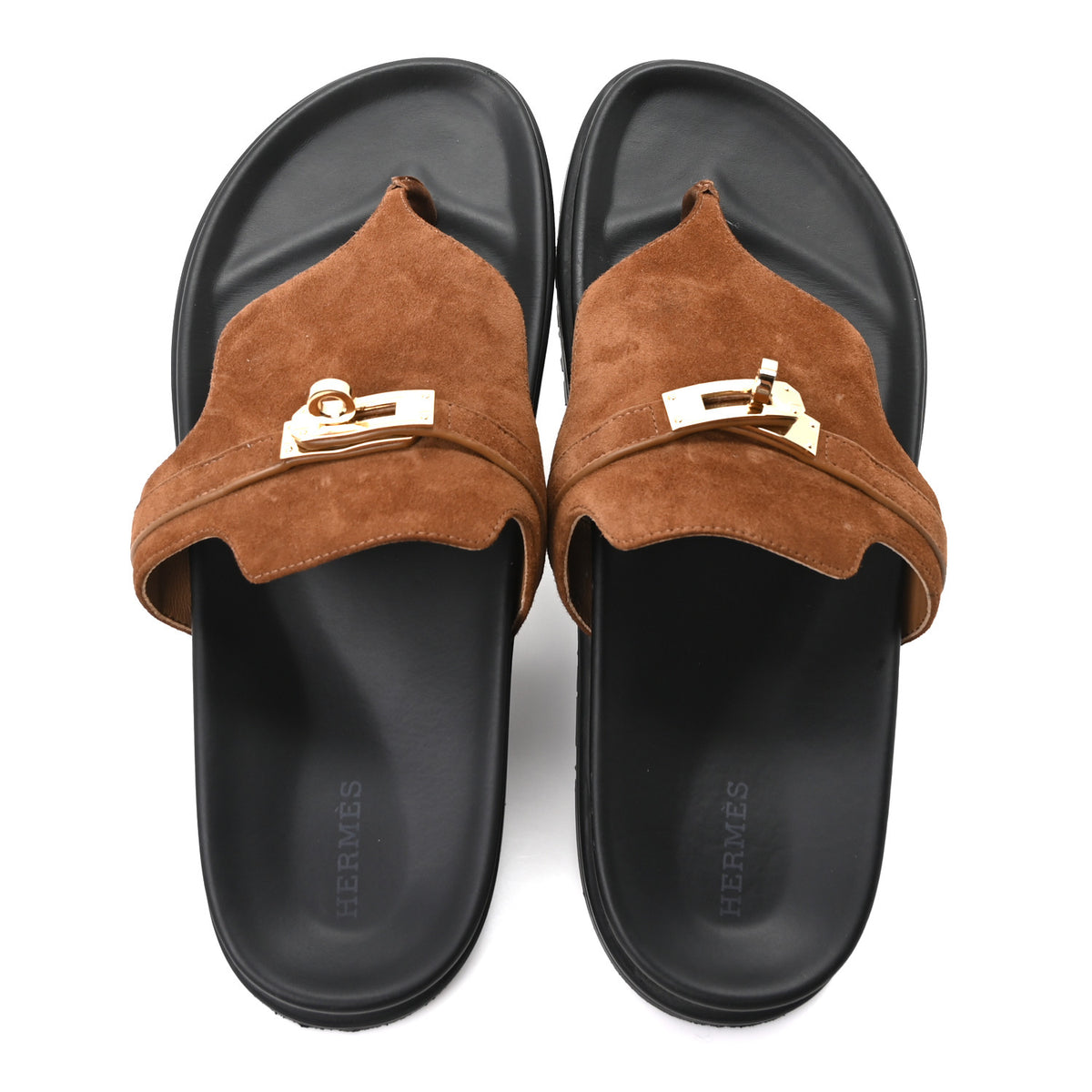 Hermes Suede Goatskin Womens Empire Sandals 41 Gold 2 of 9