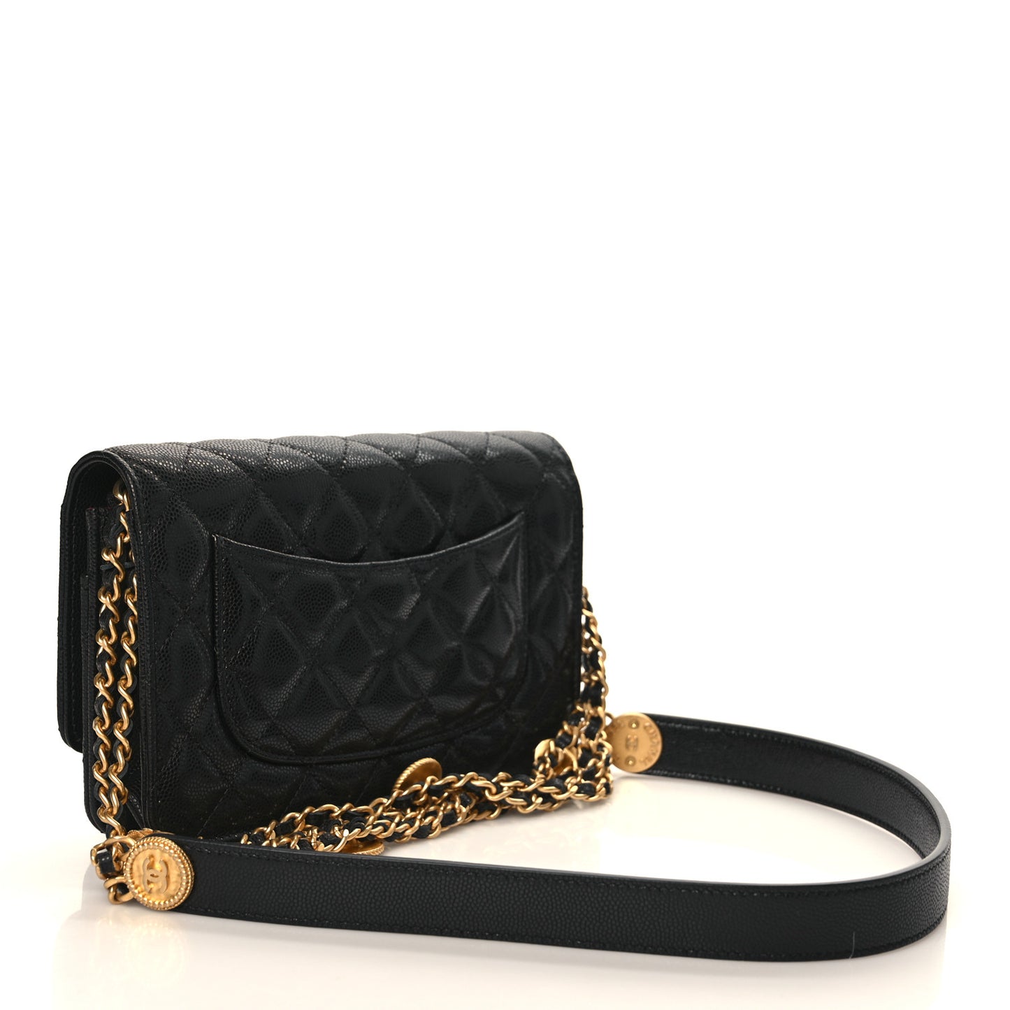 Caviar Quilted Twist Your Buttons Wallet On Chain WOC Black