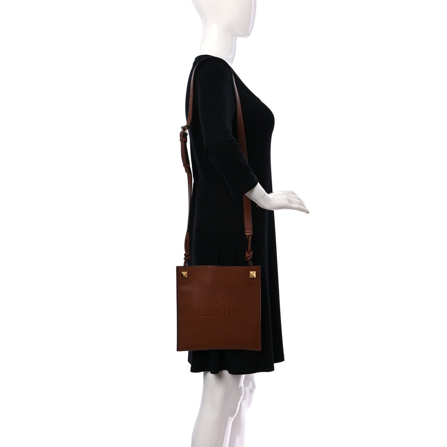 Pebbled Calfskin Roman Stud Logo Crossbody Pouch Selleria