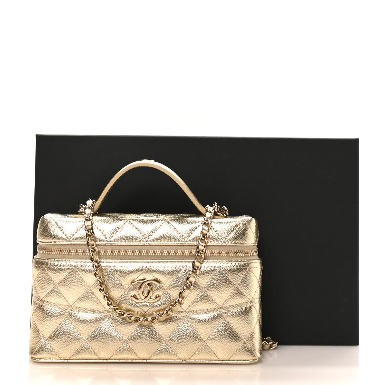 Chanel Metallic Caviar Quilted Trendy Handle Slim Vanity Gold 11 of 11