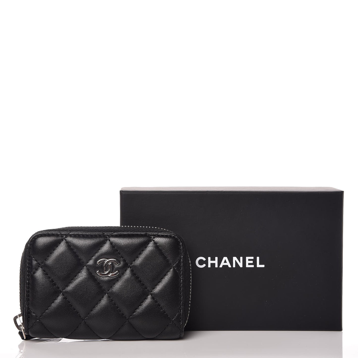Lambskin Quilted Zip Coin Purse Black