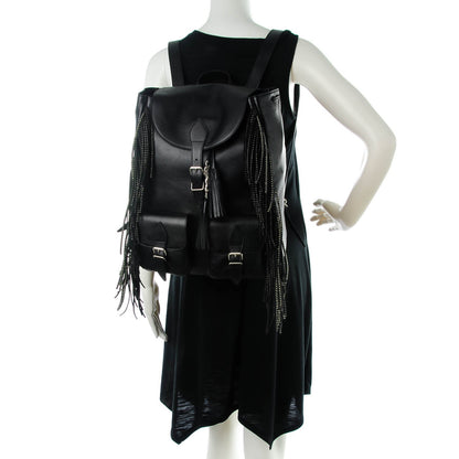 Saint Laurent Calfskin Studded Fringed Festival Backpack Black 2 of 7