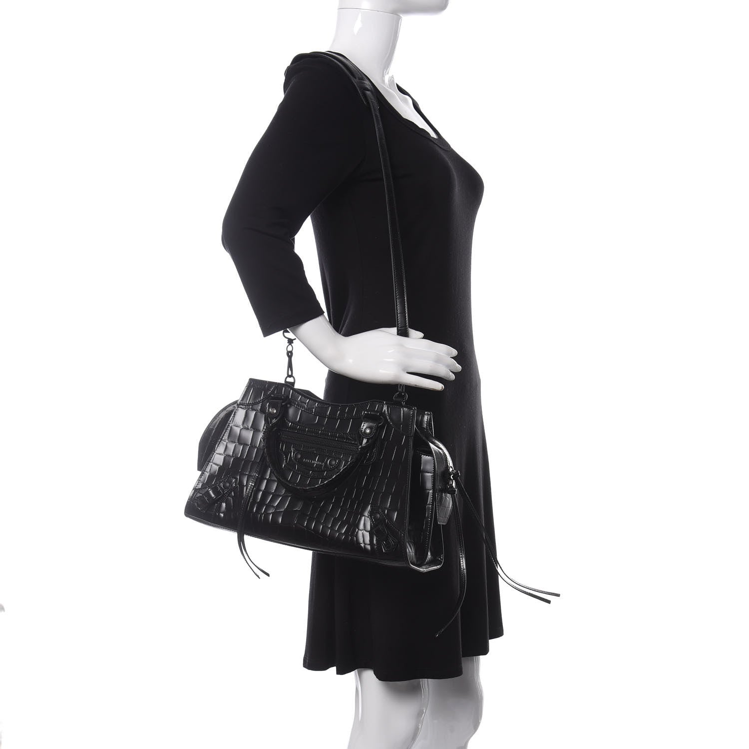 Balenciaga Semi Shiny Calfskin Crocodile Embossed Neo Classic Black Hardware S City Black 3 of 12
