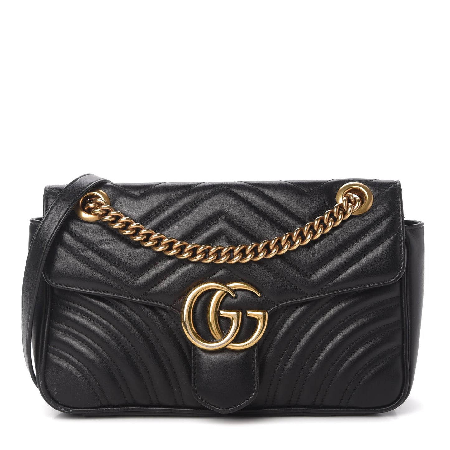 Calfskin Matelasse Small GG Marmont Shoulder Bag Black