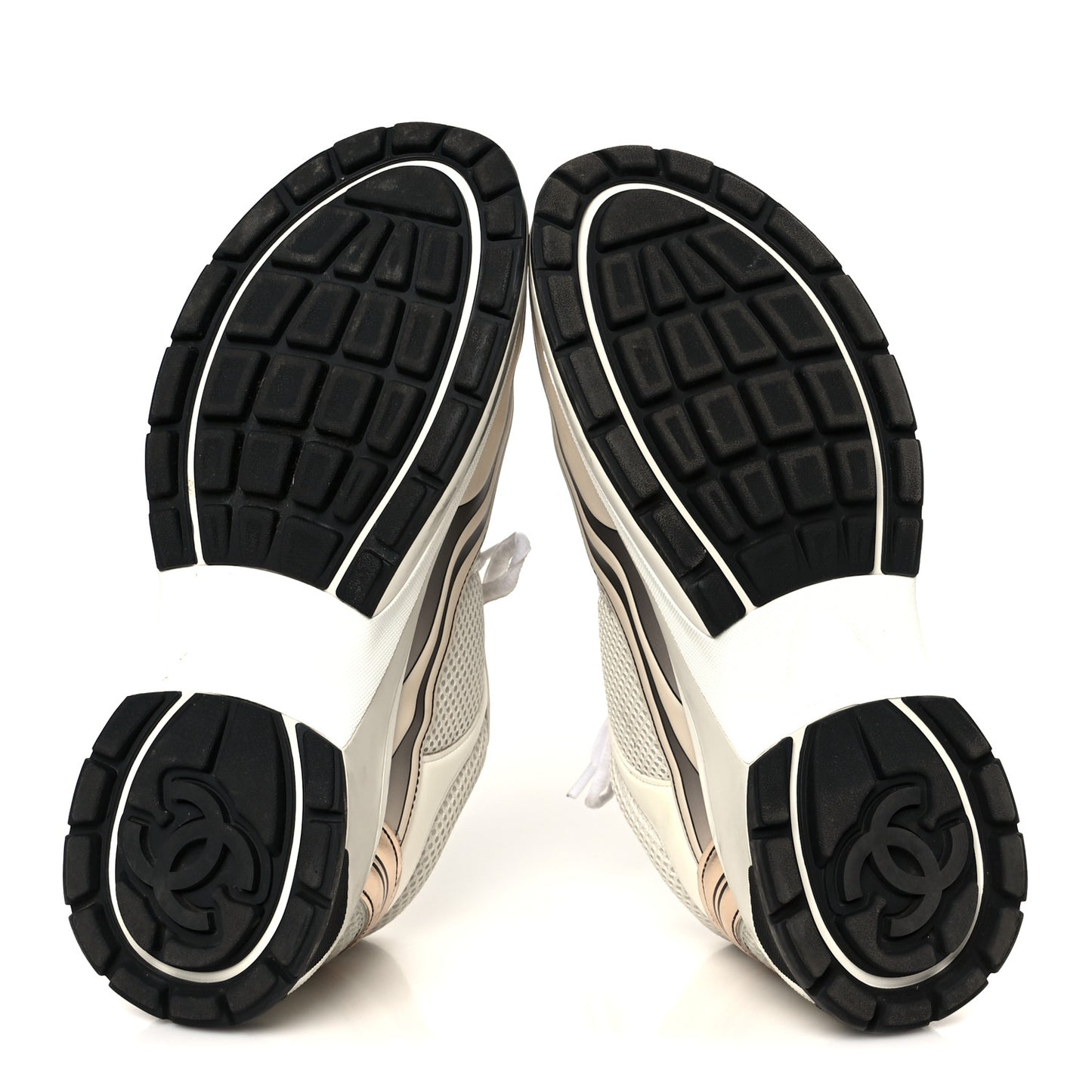 Fabric Laminated Calfskin Stretch CC Sneakers 40 Ivory Gold Silver