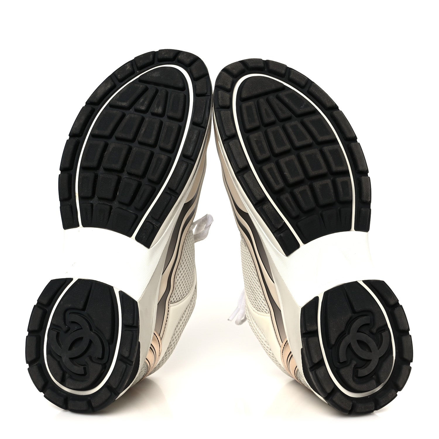 Chanel Fabric Laminated Calfskin Stretch CC Sneakers 40 Ivory Gold Silver 6 of 10