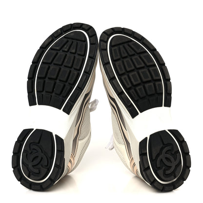 Chanel Fabric Laminated Calfskin Stretch CC Sneakers 40 Ivory Gold Silver 6 of 10