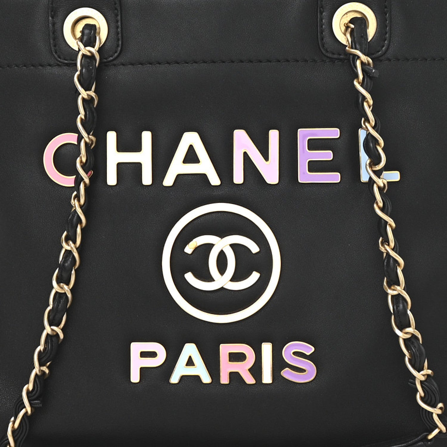 Chanel Calfskin Medium Deauville Tote Black Multicolor 9 of 11