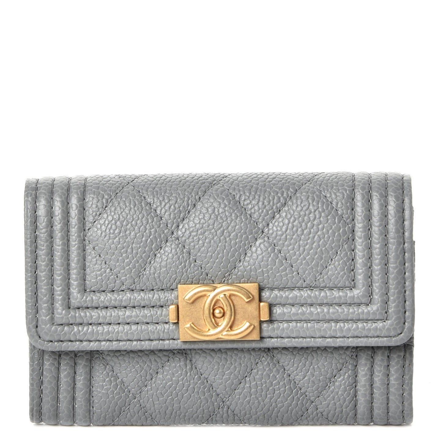 Caviar Quilted Boy Flap Card Holder Grey