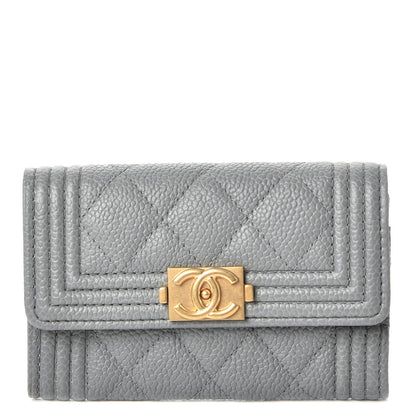Chanel Caviar Quilted Boy Flap Card Holder Grey 1 of 9