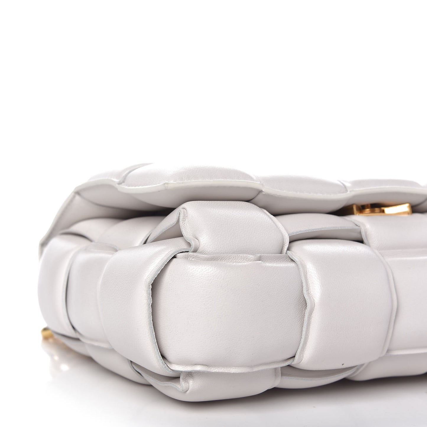 Lambskin Maxi Intreccio Padded Chain Cassette Crossbody Bag White